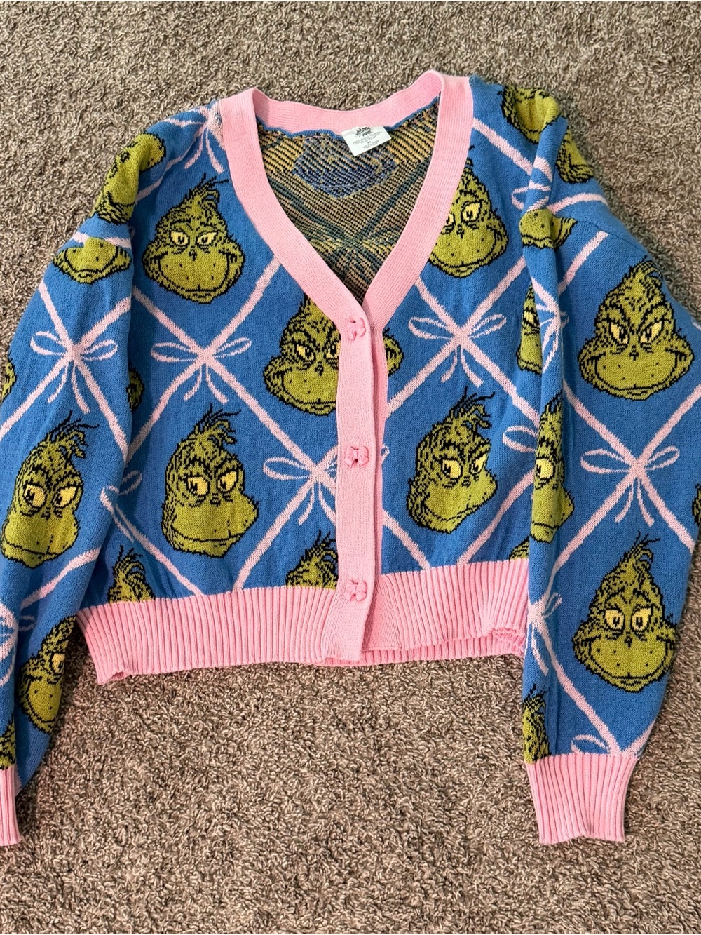 Target Blue & Pink Grinch Novelty V-Neck Cardigan
